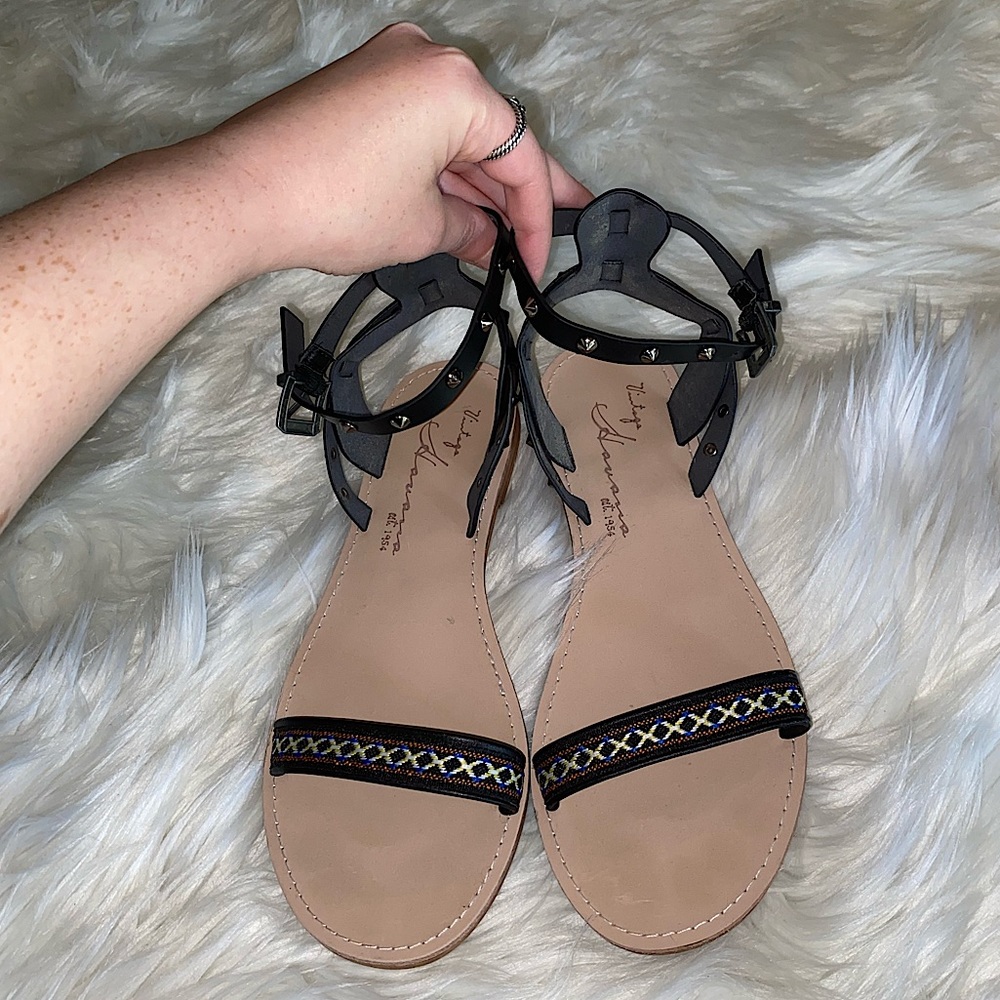 Vintage Havana studded patterned sandals size 10 black blue boho